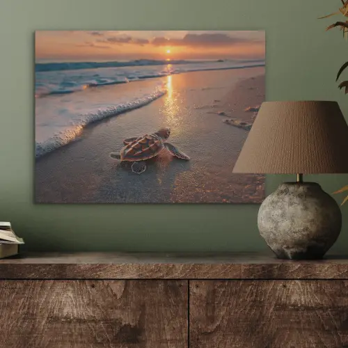 Schildpad - strand - Zonsondergang PET vilt klein -sfeer2