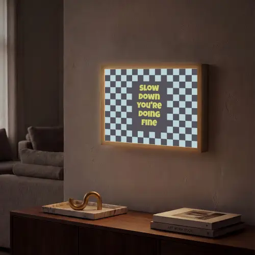 Patroon - Geblok - Blauw - Slow down you're doing fine Light Box met batterij (Wandlamp) middel -sfeer1