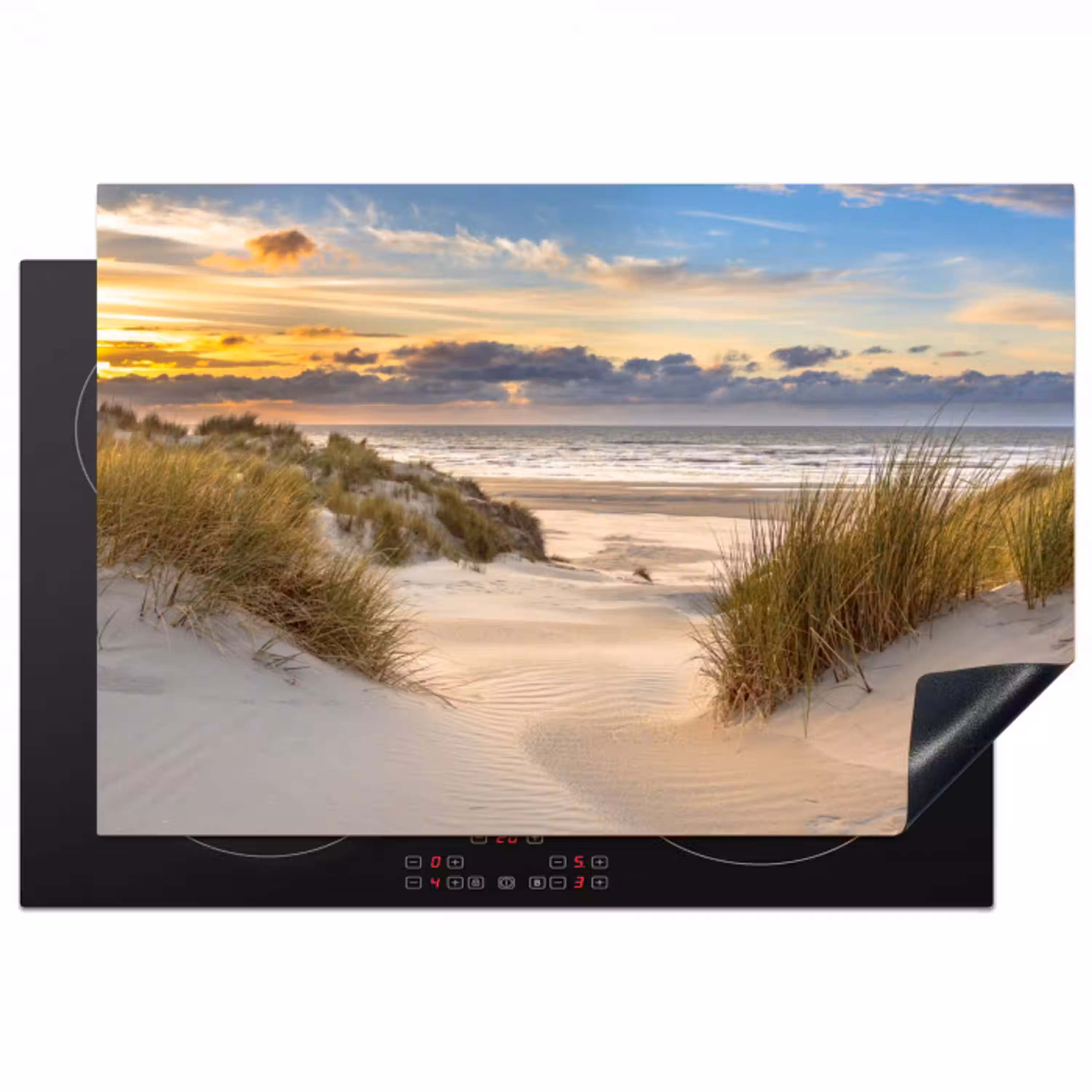 Strand - Duin - Gras - Zonsondergang - Zee Inductie beschermer vinyl 3mm klein -3d