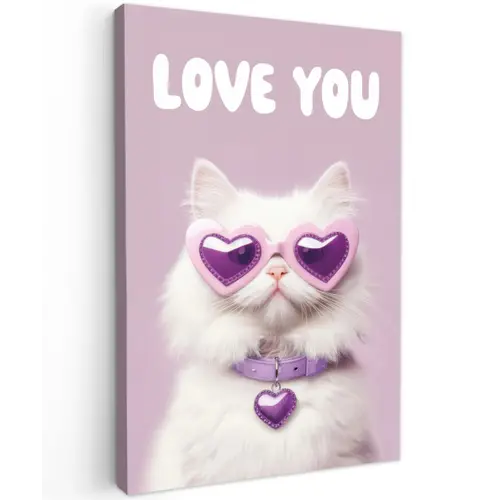 Kat - Love - Paars - Valentijn canvas 2cm klein -z3d