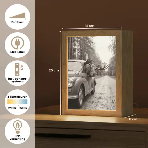Eland - Auto - Gewei - Zwart - Wit Light Box met kabel (Tafellamp) klein -USP_NL