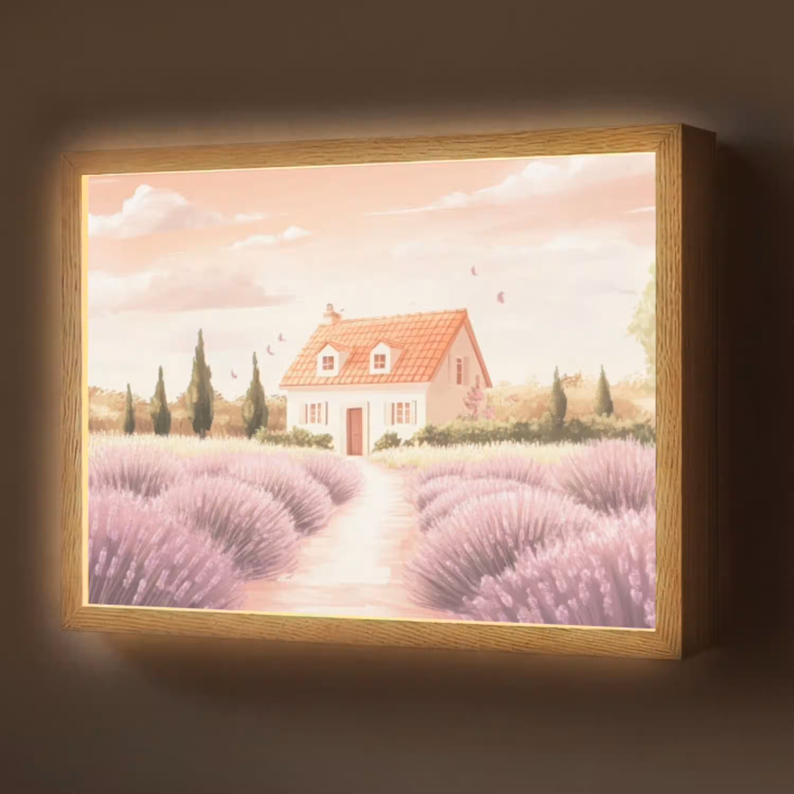 Lavendelveld - Huis - Paars Light Box met batterij (Wandlamp) middel -z3d_website