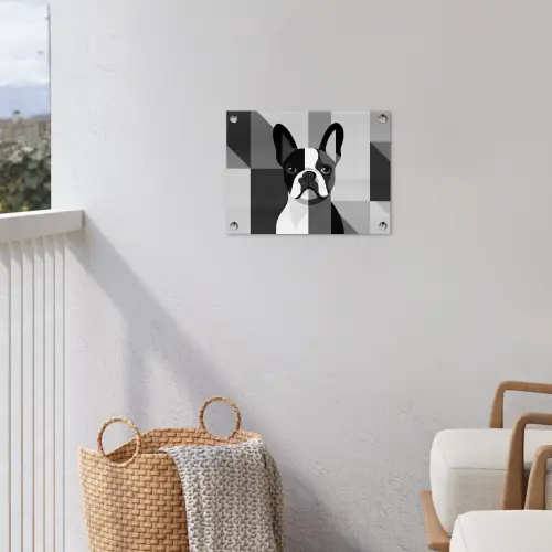 Buldog - Zwart - Abstract - Vlakken tuinposter los doek klein -sfeer8