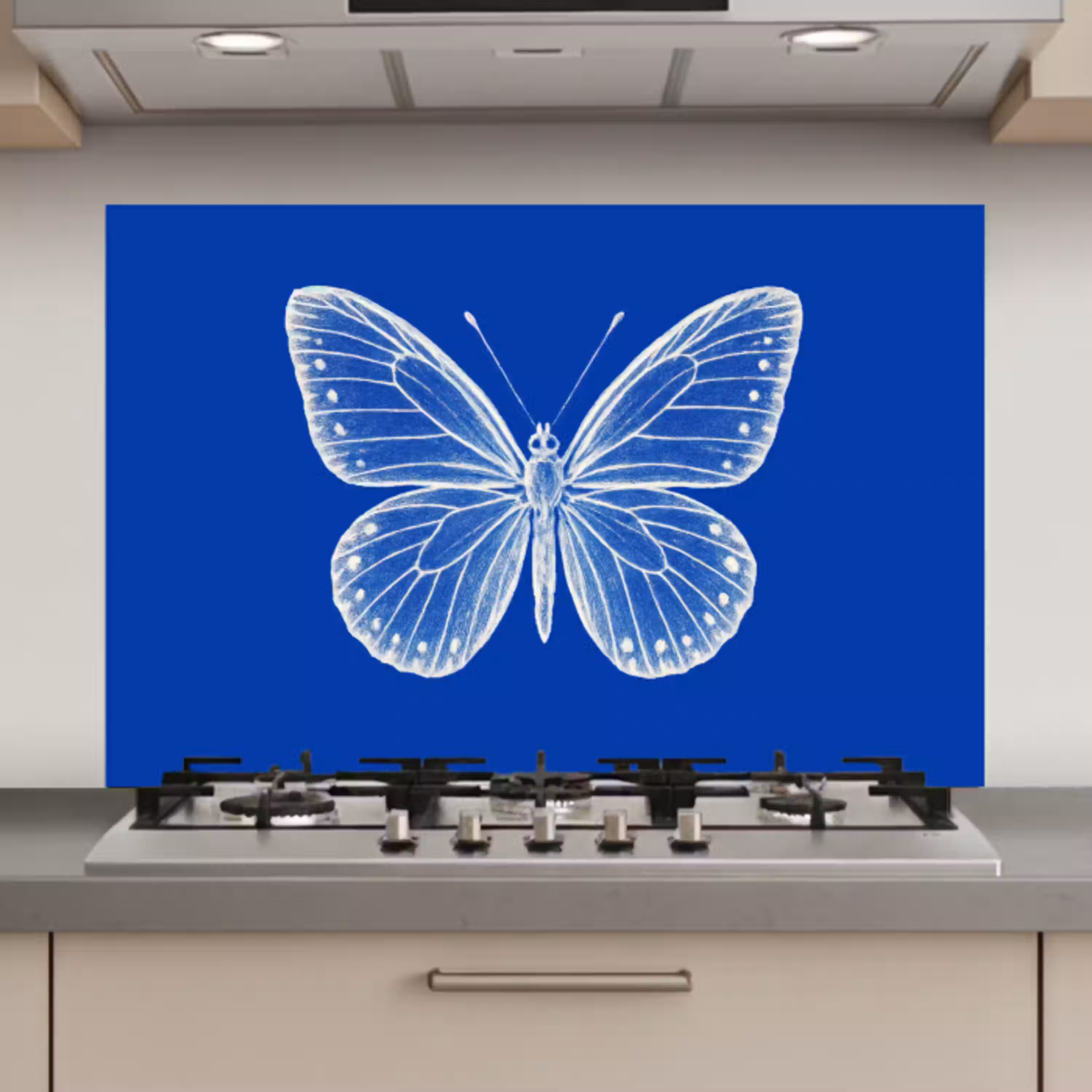 Vlinder - Wit - Getekend - Stippen keuken achterwand spatscherm klein -3d_website