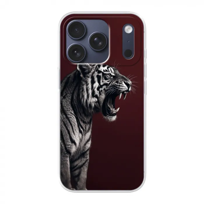 Tijger - Brult - Bordeaux Telefoonhoesje iPhone 17 Pro klein -3d