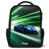 Blauwe raceauto met strepen in groene tunnel Rugzak - Zwart middel -3d