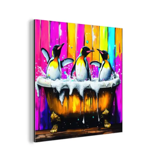 Pinguïns - Badkuip - Kleurrijk - Schuim aluminium wit klein -3d