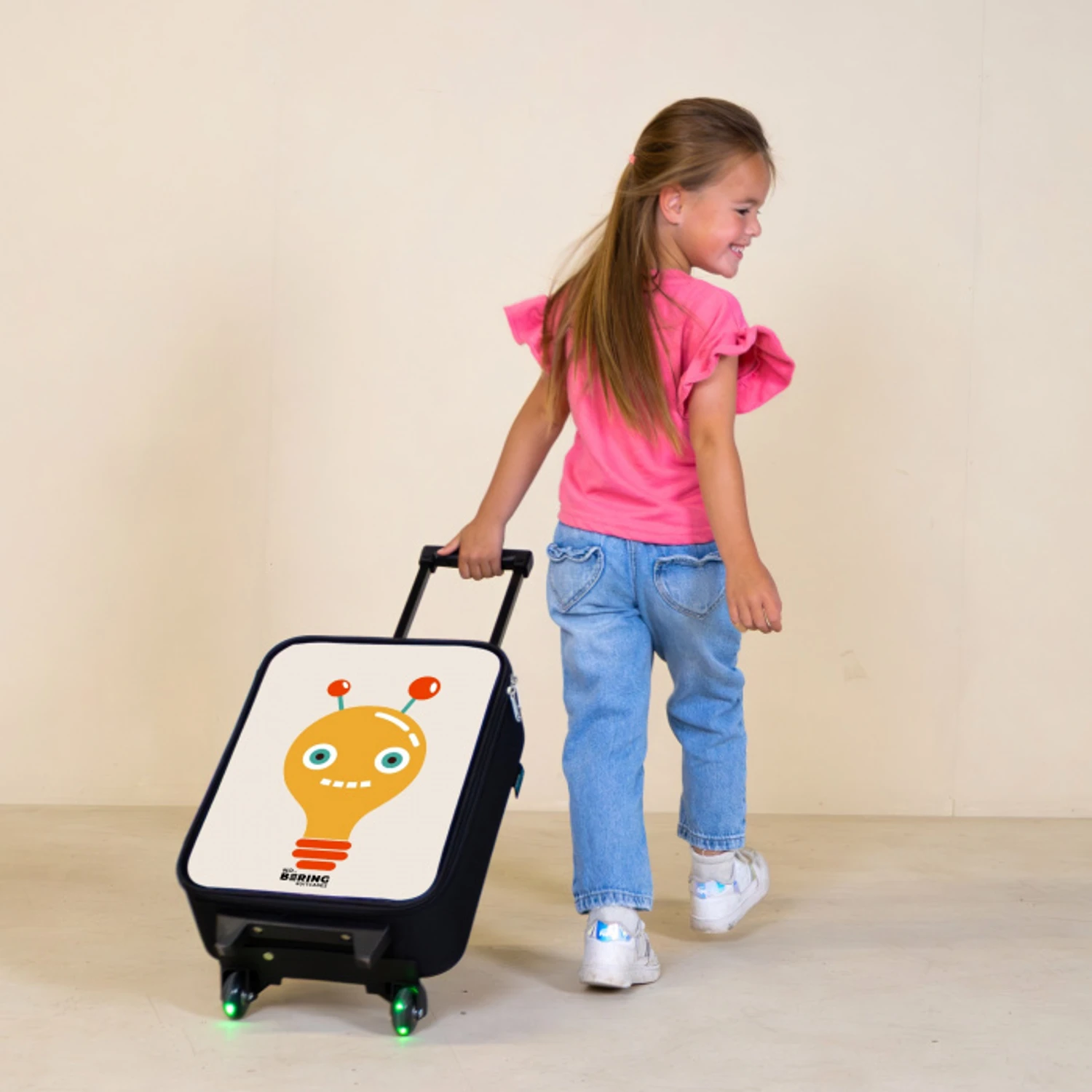 Gloeilamp robot met grote ogen Kinderkoffer - Zwart klein -sfeer1