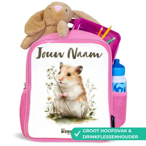 Dier - Natuur - Hamster Kinderrugzak - Roze middel -inhoud_NL