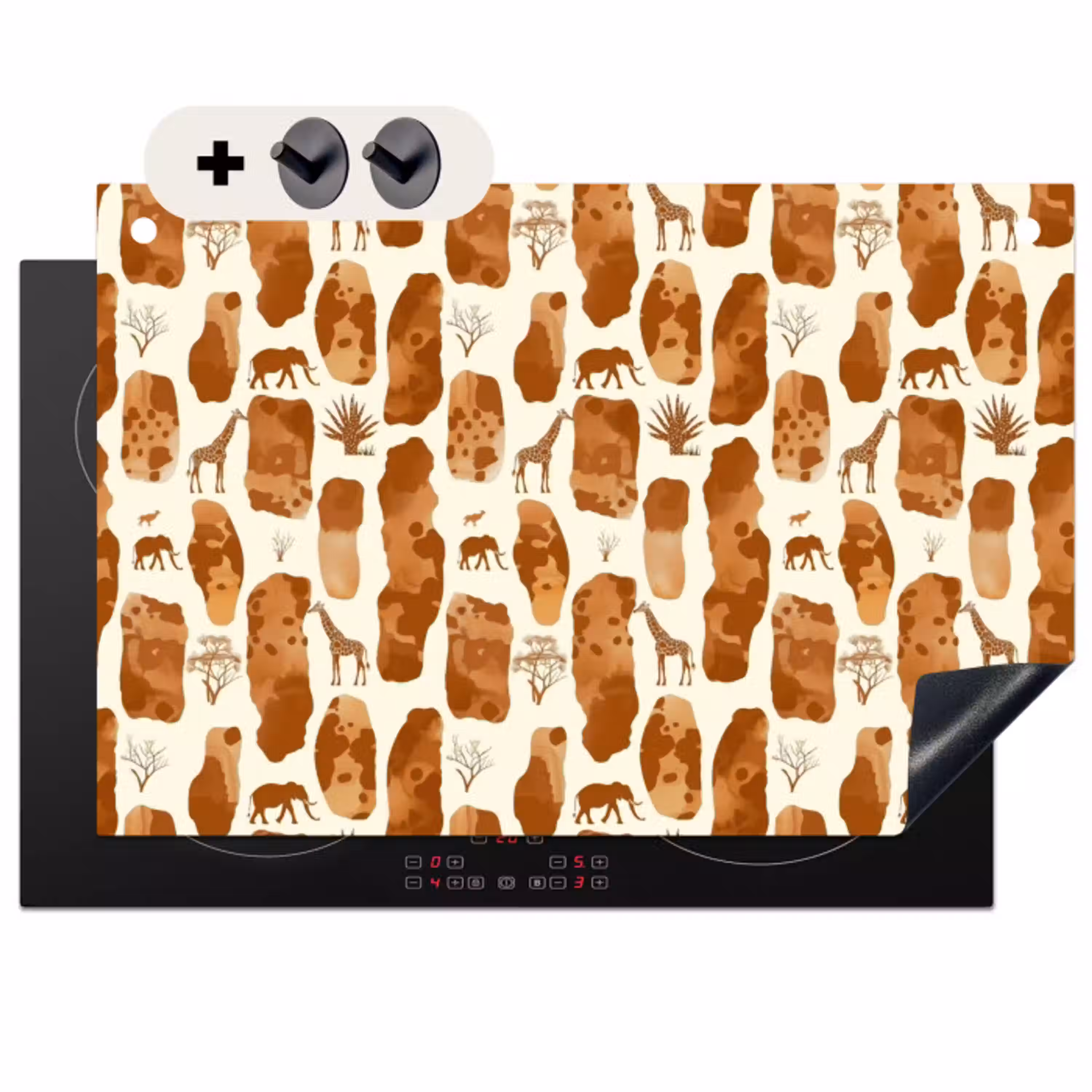 Terracotta - Safari - Dieren - Patroon Inductie beschemer met haakjes klein 777 -3d