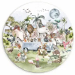Jungle - Bus - Dieren - Kinderen - Planten Wandcirkel kunststof plaat 5mm dik klein -3d