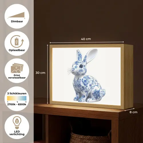 Delftsblauw - Haasje - Wit Light Box met batterij (Wandlamp) middel -USP_websiteoverzichtNL