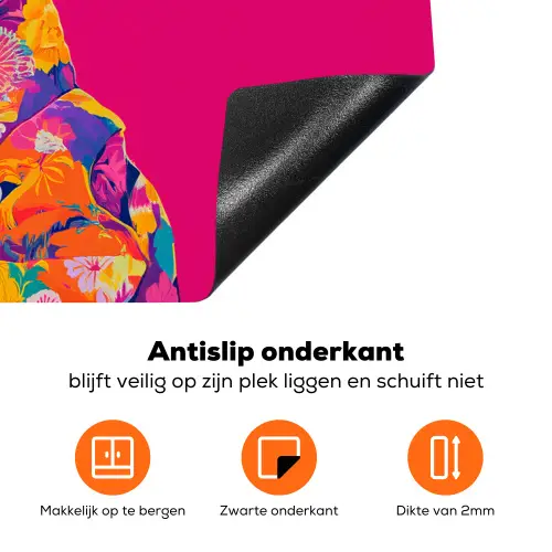 Lama - Kimono - Bloemenkrans - Felroze Inductie beschermer vinyl 3mm klein -zzzzzzz-td-onderkant