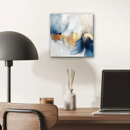 Goud - Blauw - Watercolor - Kunst - Modern aluminium wit klein -sfeer5