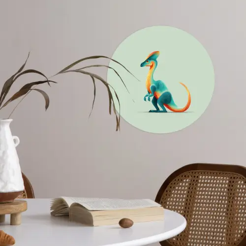 Staart - Dino - Minimalistisch - Blauw Wandcirkel behangsticker klein -sfeer3