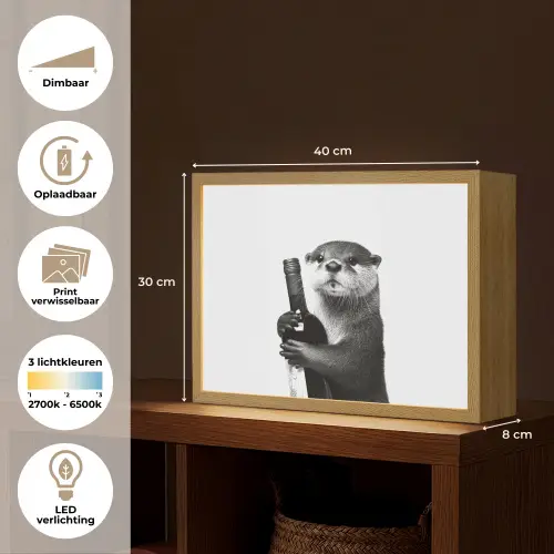 Wijnfles - Otter - Zwart Light Box met batterij (Wandlamp) middel -USP_websiteoverzichtNL
