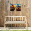 Mozaïek - Zon - Landschap - Dorp Tuinposter op houten frame 2 cm dik klein -sfeer4