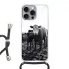 Koeien - Zwart - Wit Hoesje iPhone 16 Pro Max met koord klein -3d