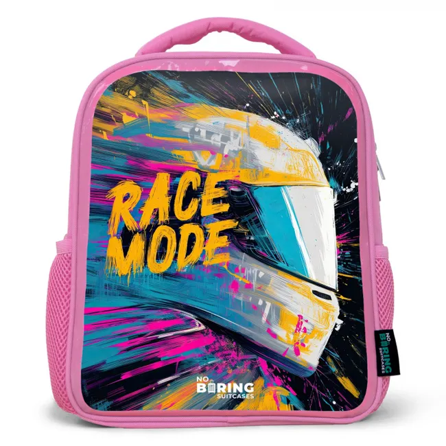 Racehelm - Verfspatten - Penseelstreken - Race mode Kinderrugzak - Roze middel -3d