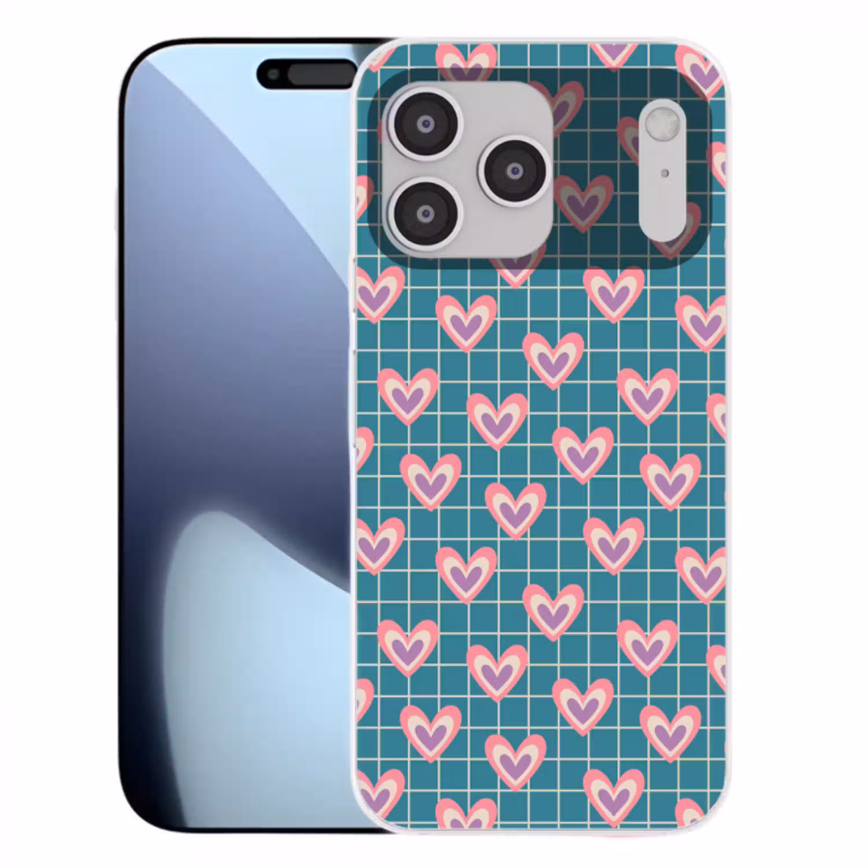 Hartjes - Raster - Patroon - Blauw Telefoonhoesje iPhone 17 Pro Max klein 879 -3d
