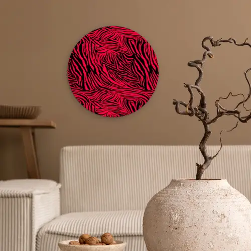 Zebra - Zwart - Roze - Neon Wandcirkel plexiglas klein 852 -sfeer1
