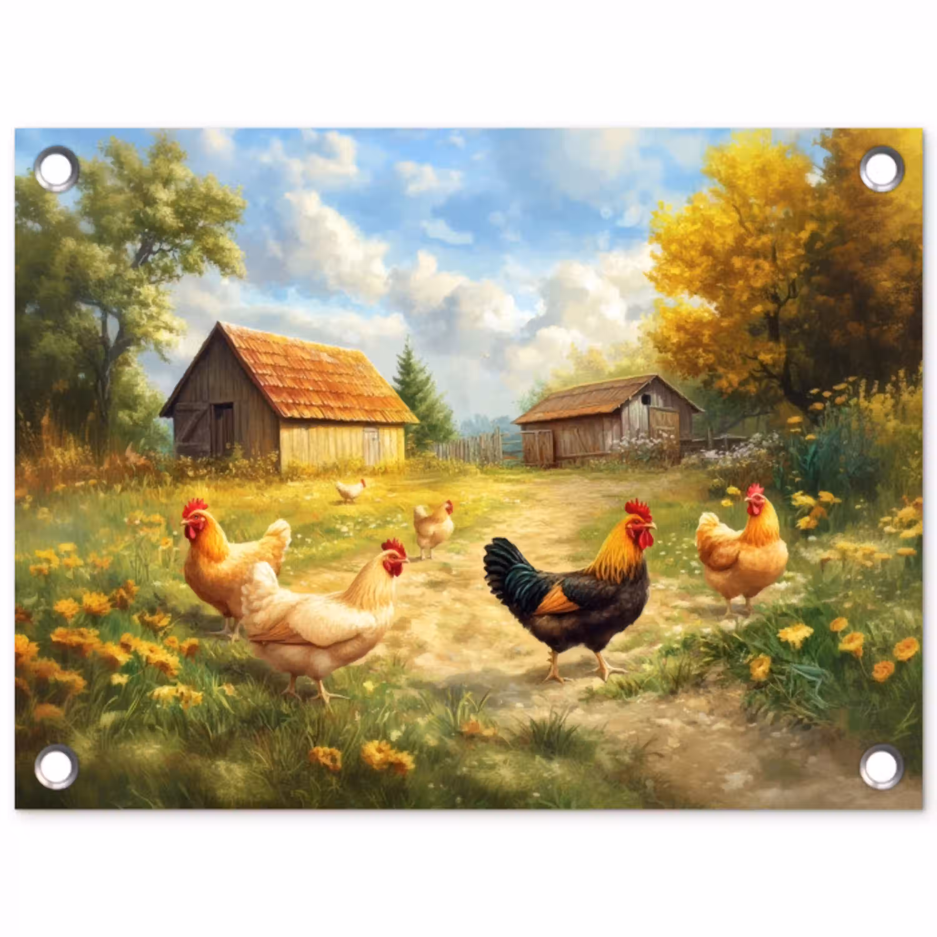 Kippen - Landelijke rust - Natuur tuinposter los doek klein -3d