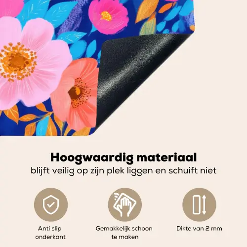 Bloemen - Blauw - Roze Inductie beschemer met haakjes klein -ky-onderkant-nl
