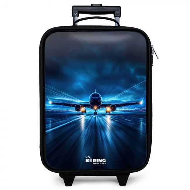 Vliegtuig opstartend in futuristisch nachtlandschap Kinderkoffer - Zwart klein -zzz_website3d