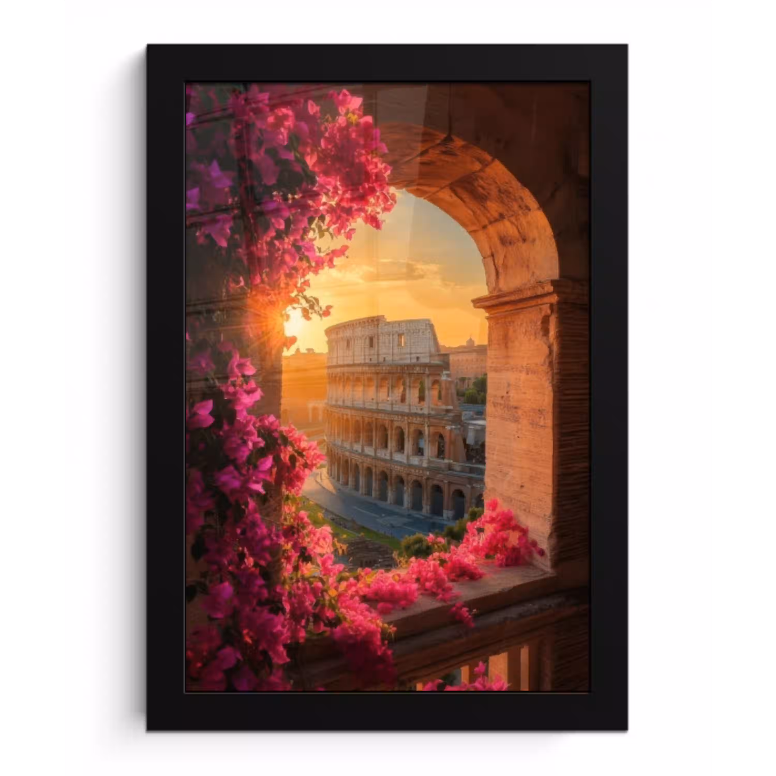 Colosseum - Rome - Roze Bloemen fotolijst zwart zonder passe partout klein -3d
