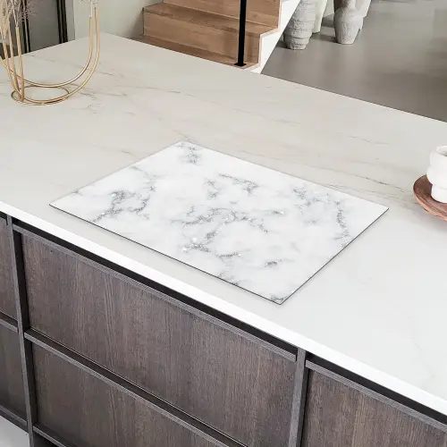 Zilveren Scherven in Wintermarmer Inductie beschermer vinyl 3mm klein -sfeer8