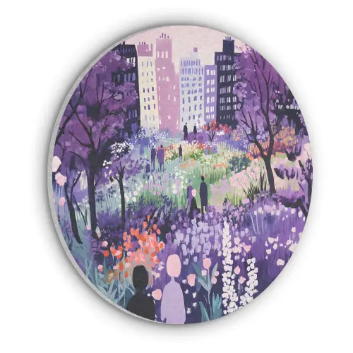 Park - Bomen - Bloemen - Gebouwen Akoestische PET Vilt - Rond klein -3d