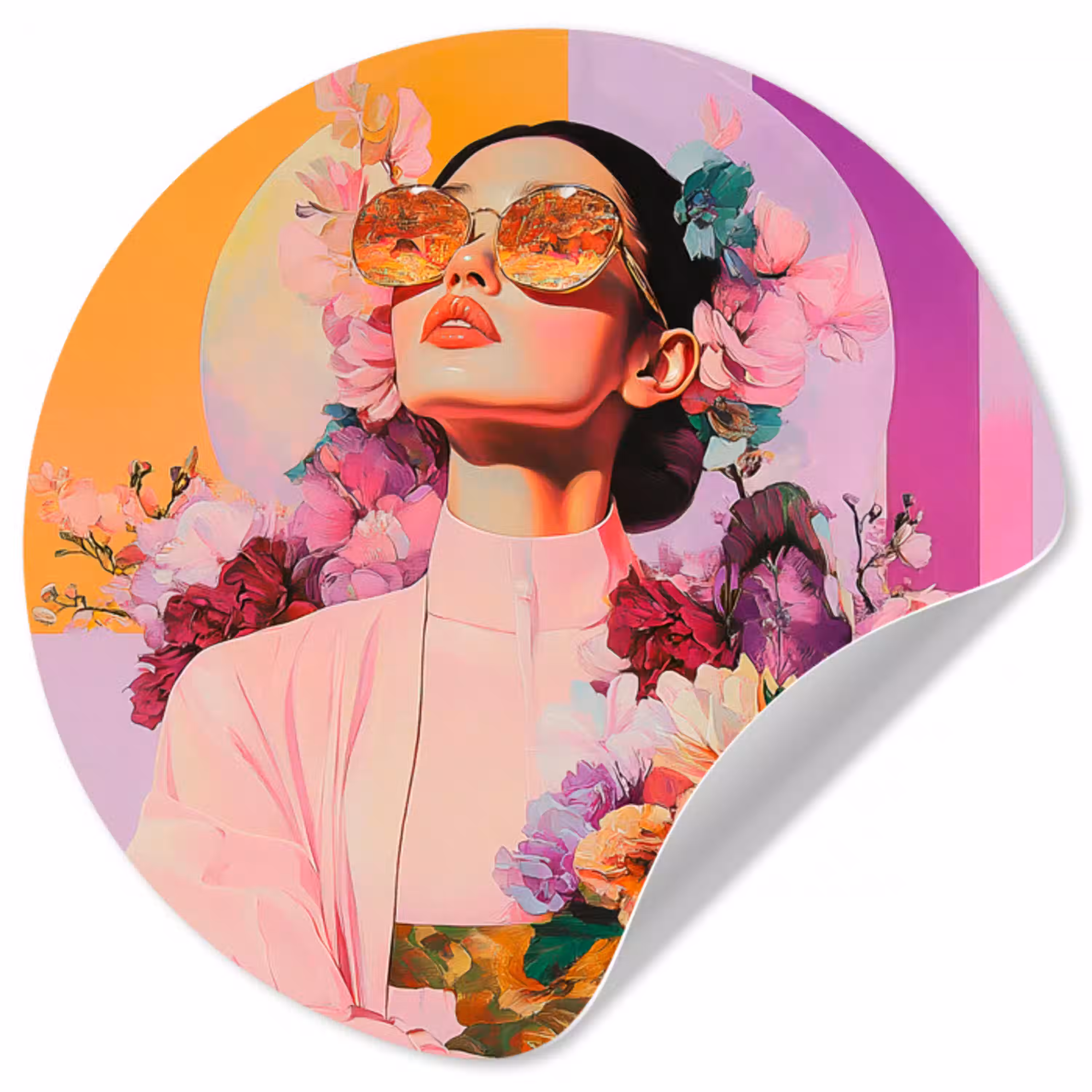 Portret - Vrouw - Abstract - Bloemen Wandcirkel behangsticker klein -3d