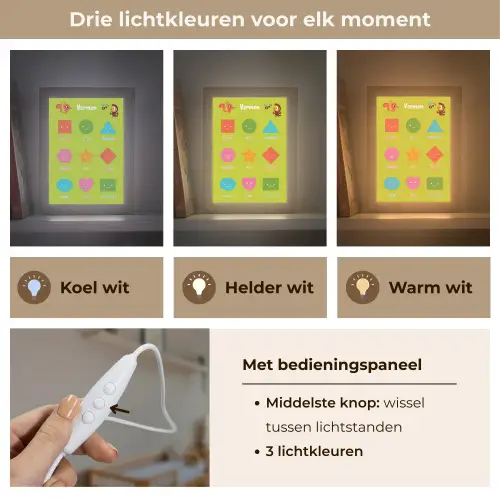 Vormen - Educatief - Leren voor kinderen - Groen Light Box met kabel (Wandlamp kind) klein -USP_lichtkleurNL