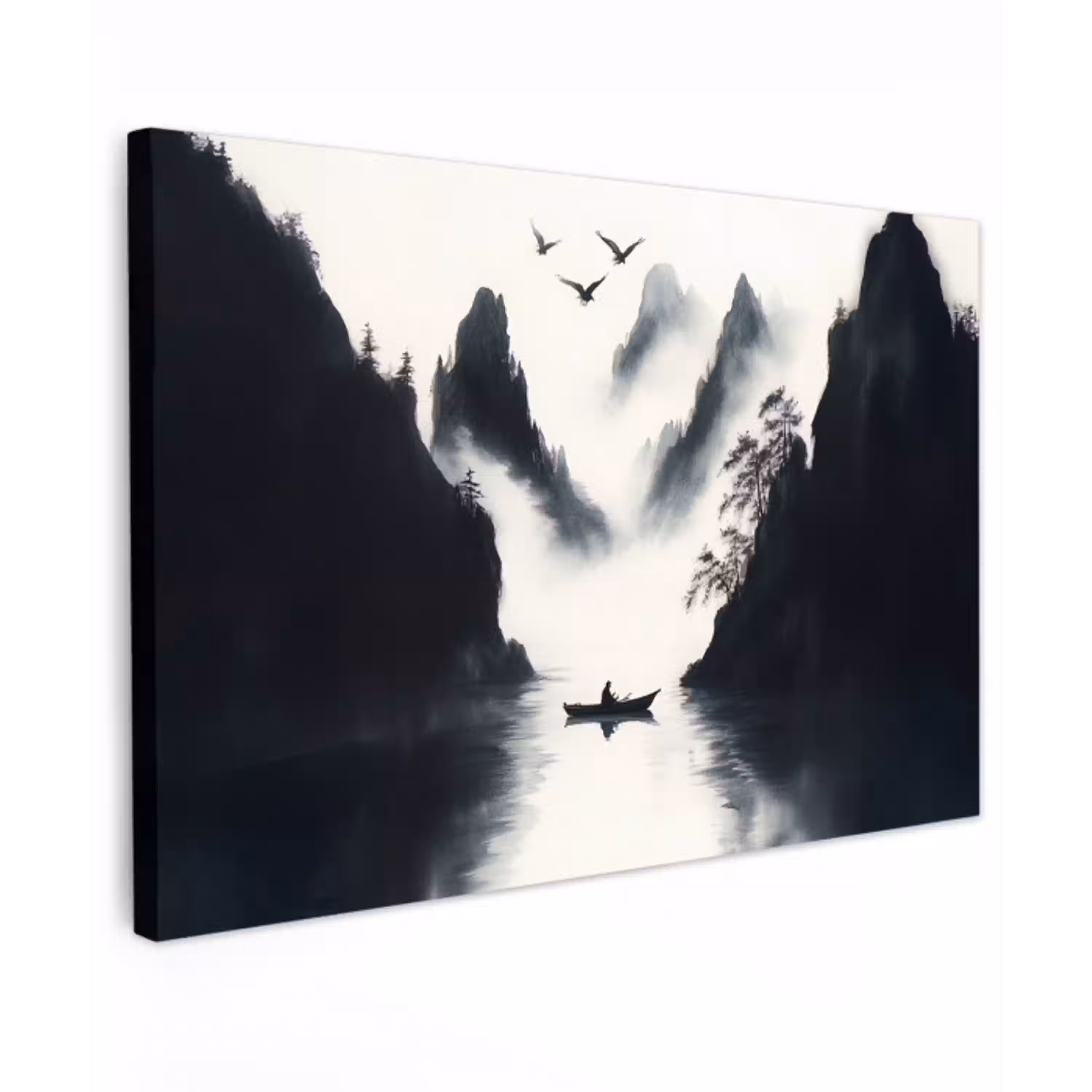 Roeiboot - Mistig - Bergen - Vogels canvas 2cm klein -z3d
