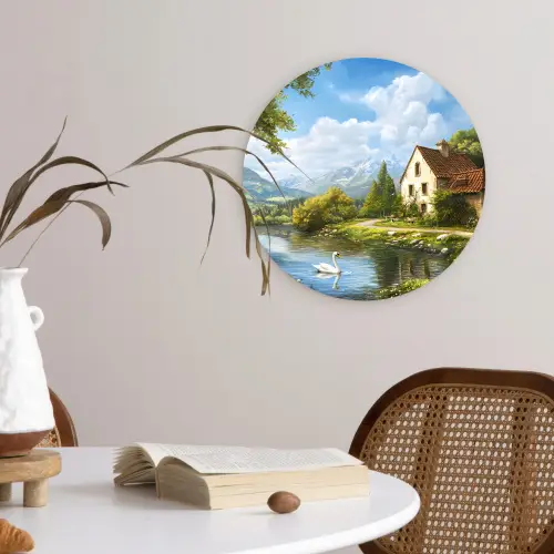 Zwaan - Bomen - Rust Wandcirkel kunststof plaat 5mm dik klein -sfeer4