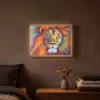 Leeuw - Dieren - Olieverf - Regenboog Light Box met batterij (Wandlamp) middel -sfeer4