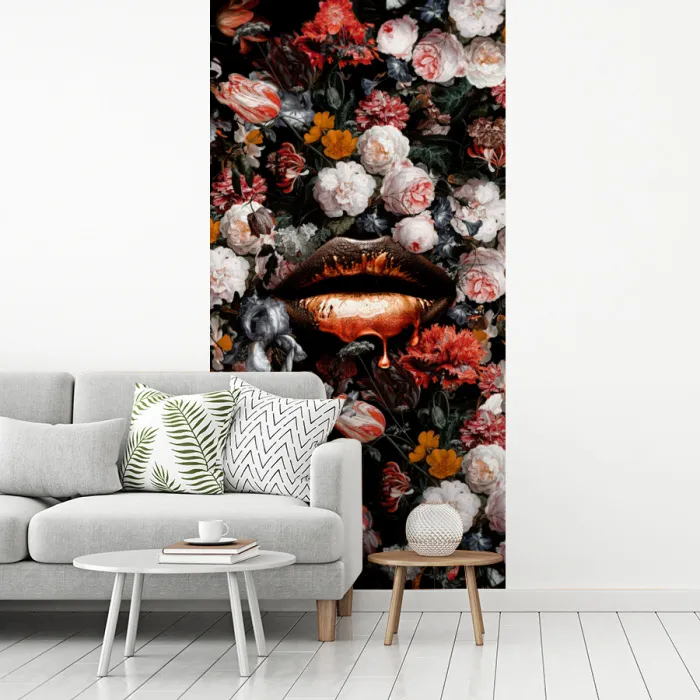 Lippen - Bloemen - Verf - Oranje - Kunst - Abstract - Oude meesters fotobehang vinyl groot -woonkamer
