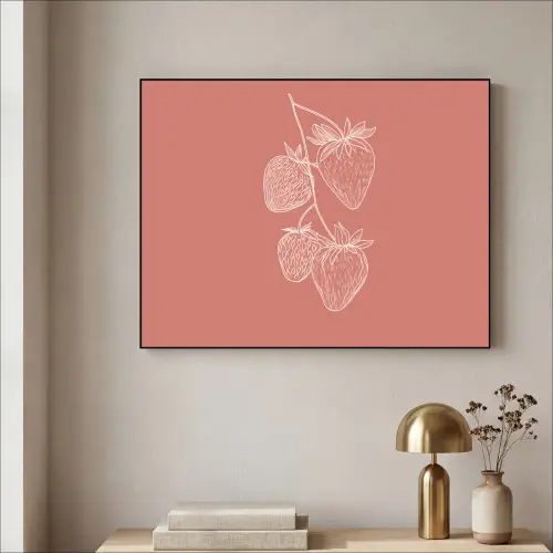 Minimalistisch - Illustratie - Aardbei - Tak Textielframe zwart klein -sfeer2