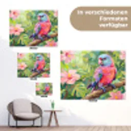 Papagaai - Hibiscusbloemen - Kleurrijk tuinposter los doek klein -Xsfeer9_DE