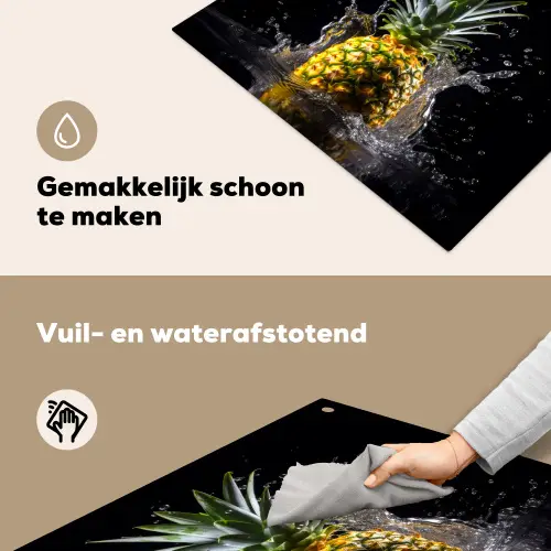 Ananas - Fruit - Water - Planten - Zwart Inductie beschemer met haakjes middel -ky-schoon-nl