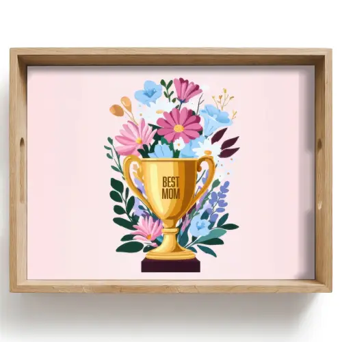Trofee - Best Mom - Bloemen - Kleurrijk Dienblad Rechthoek middel -z3d_shopping