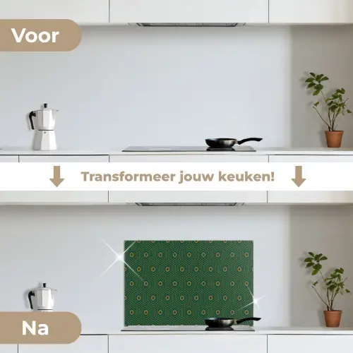 Donkergroen - Modern - Patroon - Goud keuken achterwand spatscherm klein 900 -voor_na_NL