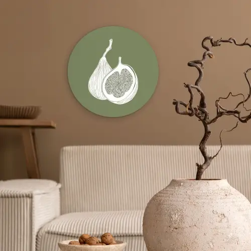 Vijgen - Minimalistisch - Getekend - Mosgroen Wandcirkel plexiglas klein -sfeer1
