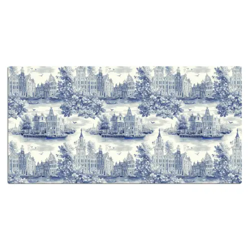 Huizen - Bomen - Water - Vogels - Blauw Muismat XXL klein 681 -3d_leeg