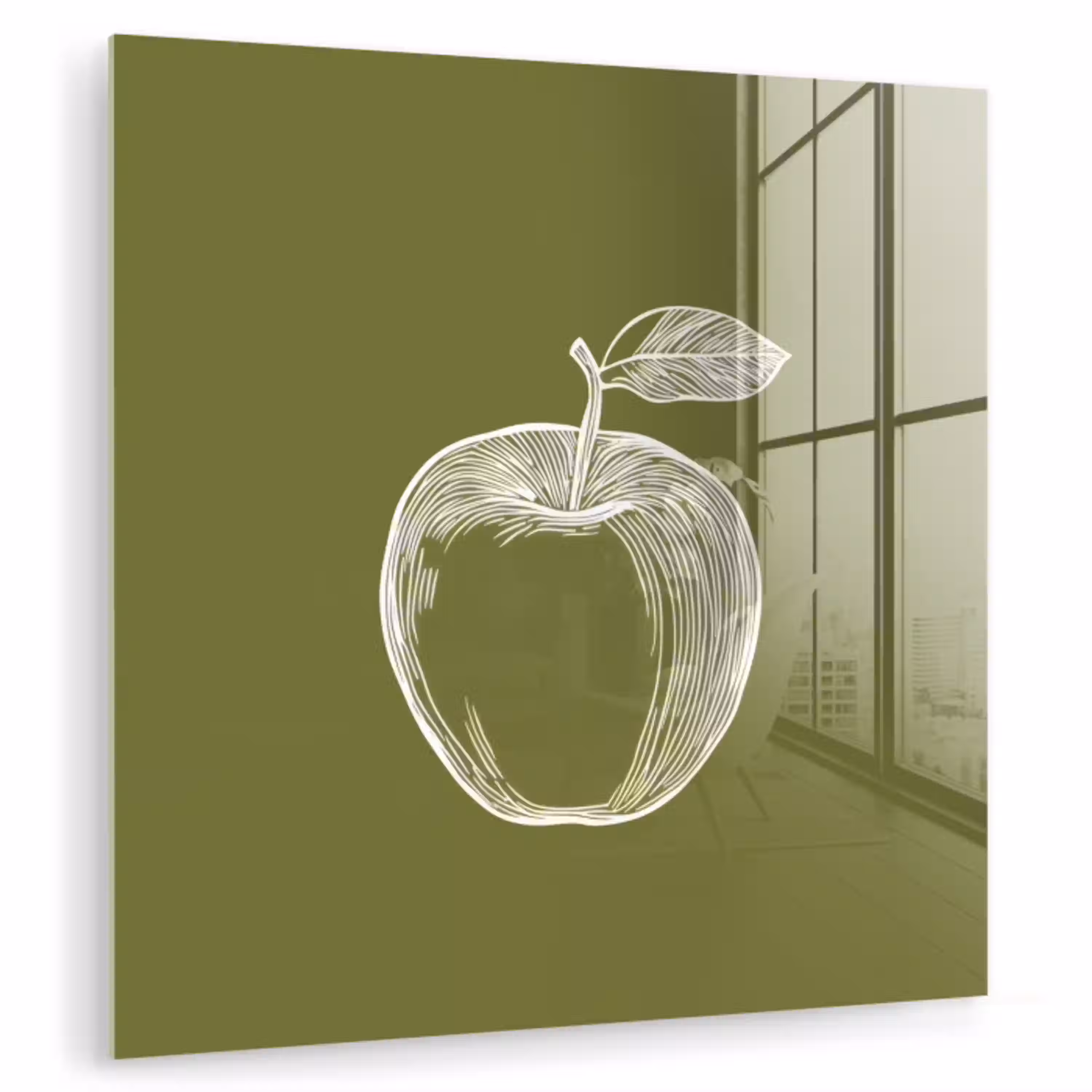 Lijntekening - Appel - Olijfgroen - Blaadje plexiglas 5mm klein -zzzproduct_nieuw