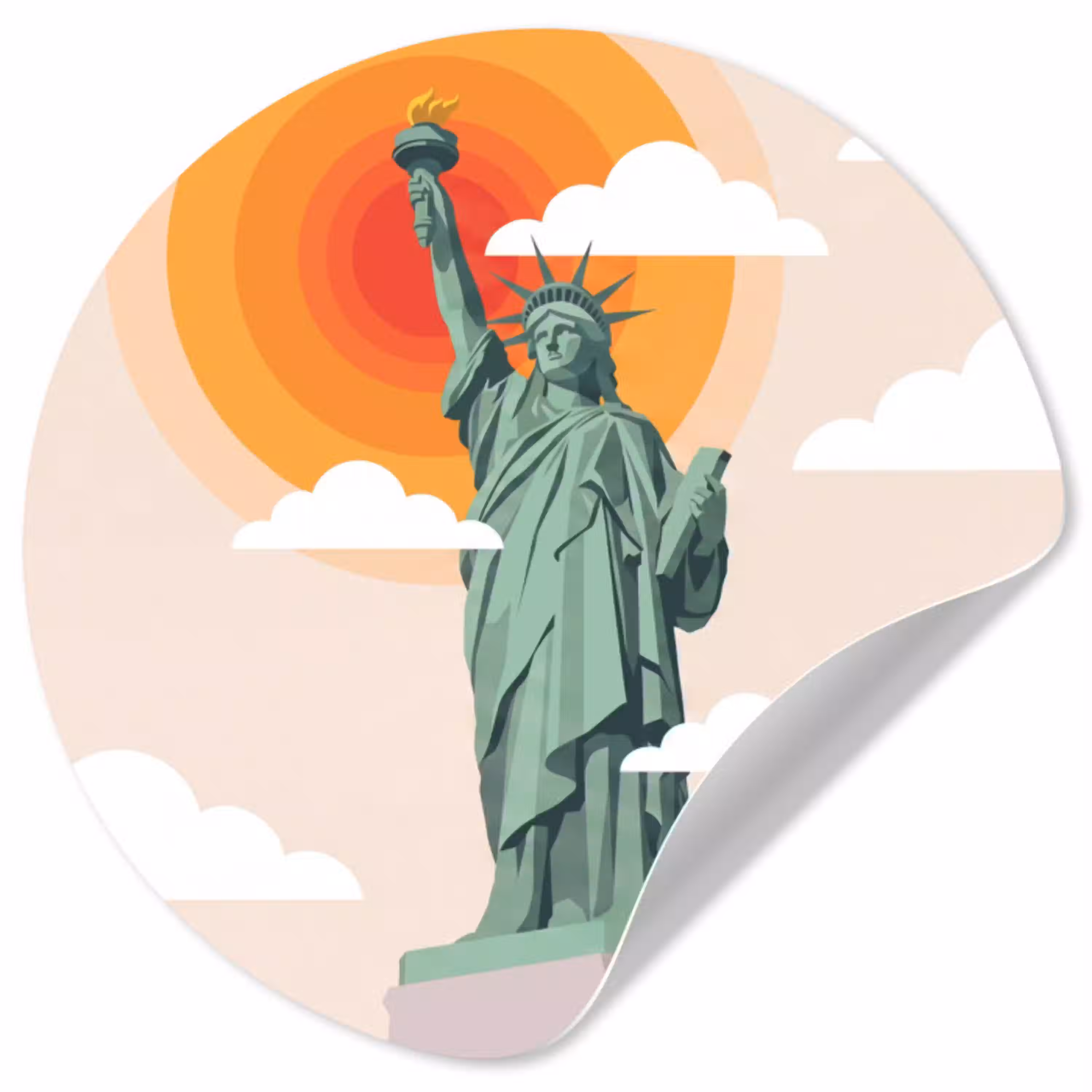 Vrijheidsbeeld - New York - Zon - Modern Wandcirkel behangsticker klein -3d