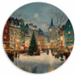 Kerstsfeer - Stadsplein - Kleurrijk Wandcirkel kunststof plaat 5mm dik klein -3d