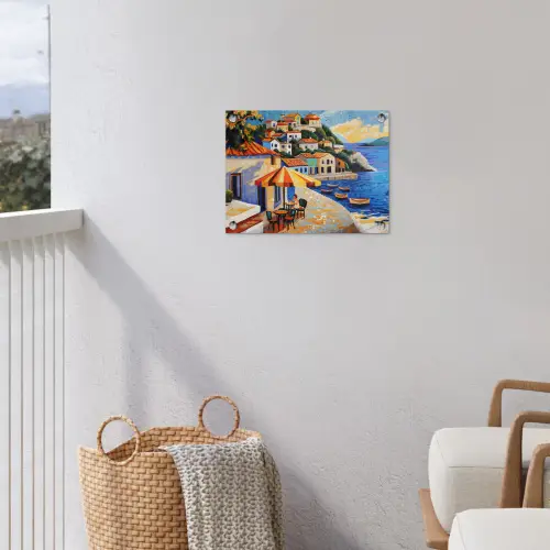 Kustdorp - Huisjes - Mozaïek - Zee tuinposter los doek klein -sfeer8