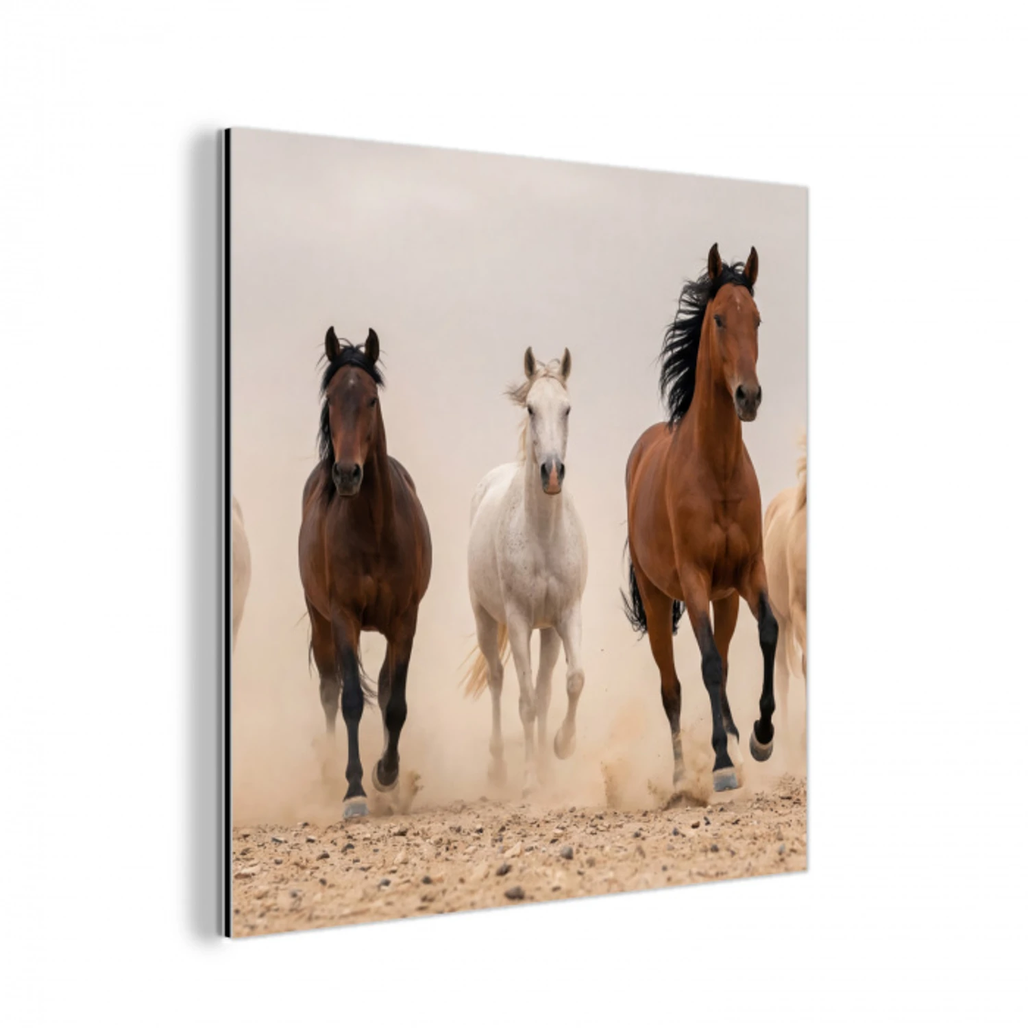 Kudde paarden - Stofwolk - Bruin - Zwart aluminium wit klein -3d