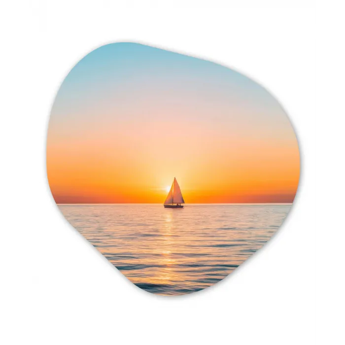 Zee - Zeilboot - Zonsondergang Wandcirkel Organisch Aluminium middel -3d